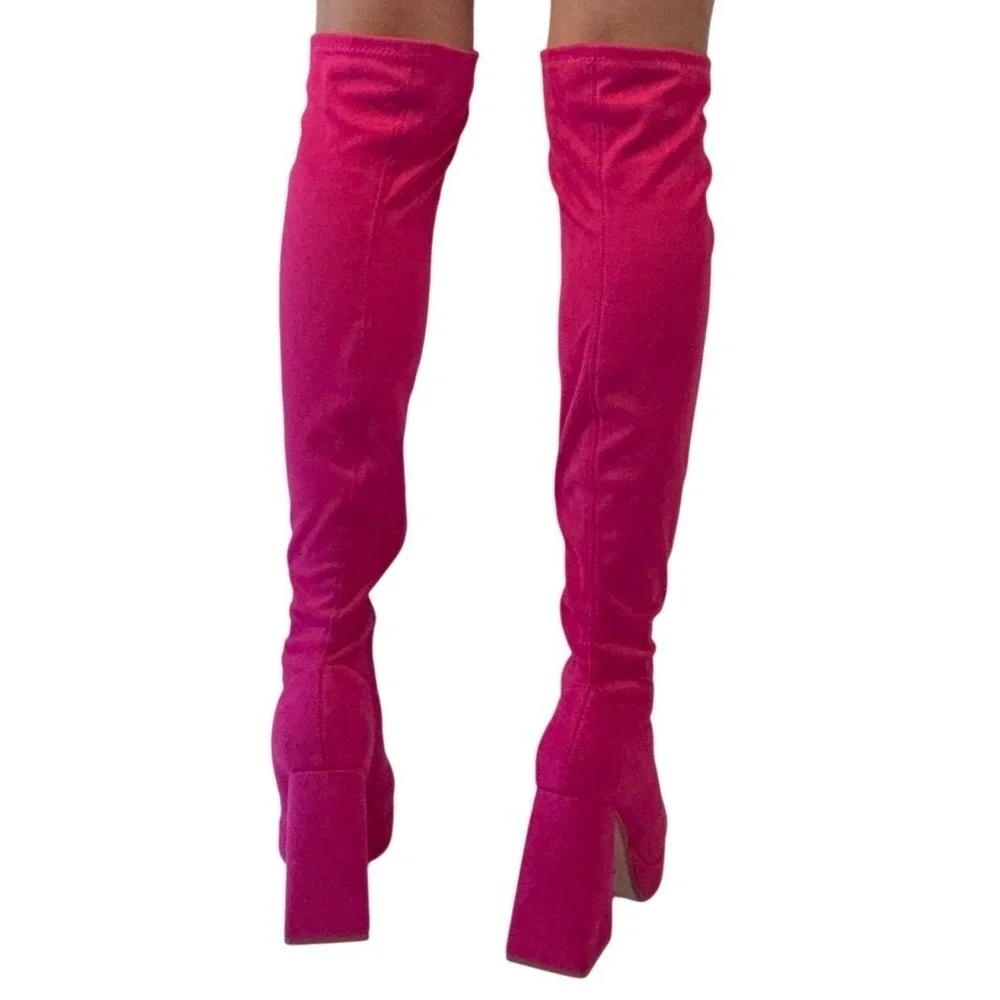 SODA Hot Pink‎ Suede Platform Chunky Heel Over The Knee Boots Womens Size 7 1/2